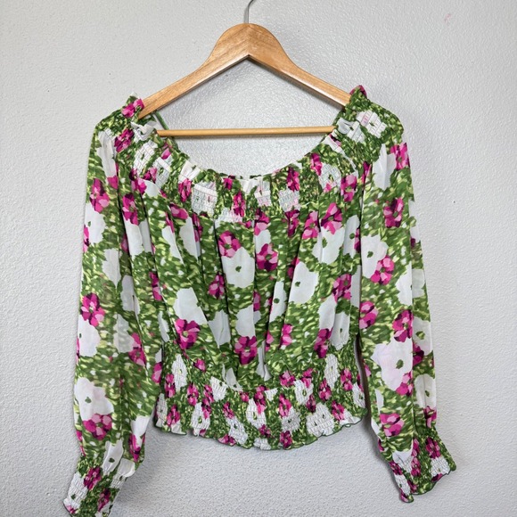 Bar III Women's XXL Full Bloom Off Shoulder Smocked Long‎ Sleeve Blouse Top - Picture 2 of 9